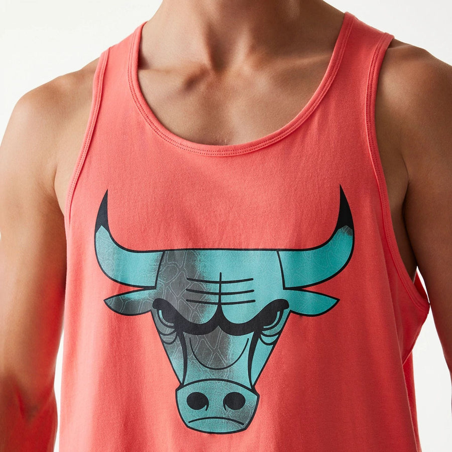 The Male model is wearing Chicago Bulls NBA All Over Print Infill Pink Vest Top 3
