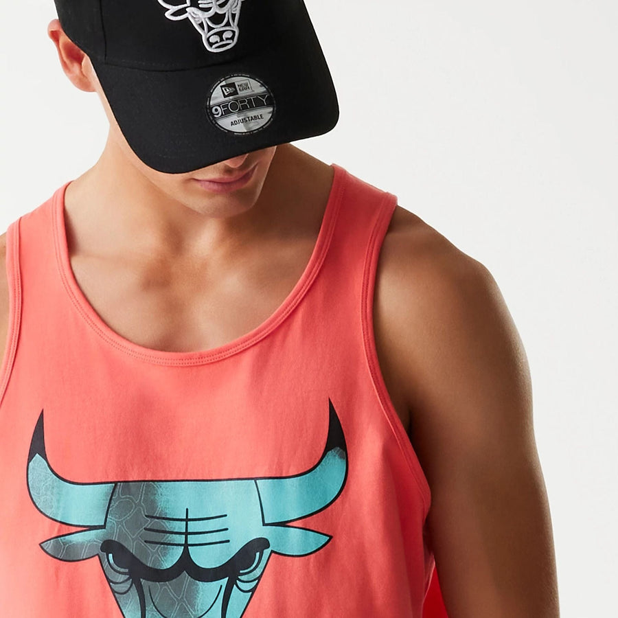 The Male model is wearing Chicago Bulls NBA All Over Print Infill Pink Vest Top 6