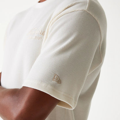 The Male model is wearing New Era Waffle Open White Oversized T-Shirt 8