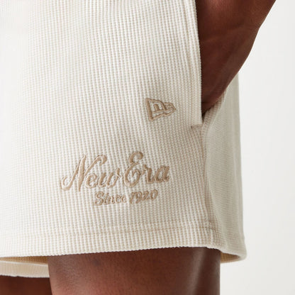 The Male model is wearing New Era Waffle Open White Shorts 4