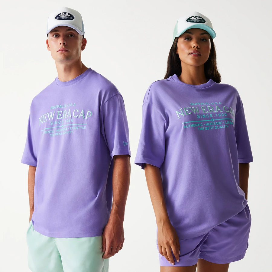 The Male model is wearing New Era Graphic Purple Oversized T-Shirt 1