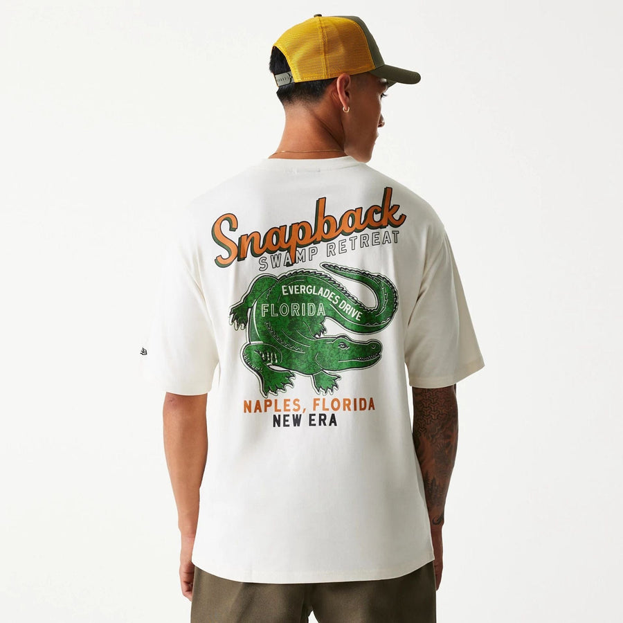 The Male model is wearing New Era Animal Graphic Open White Oversized T-Shirt 2