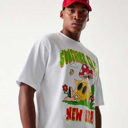 The Male model is wearing New Era Outdoor Graphic White Oversized T-Shirt 5