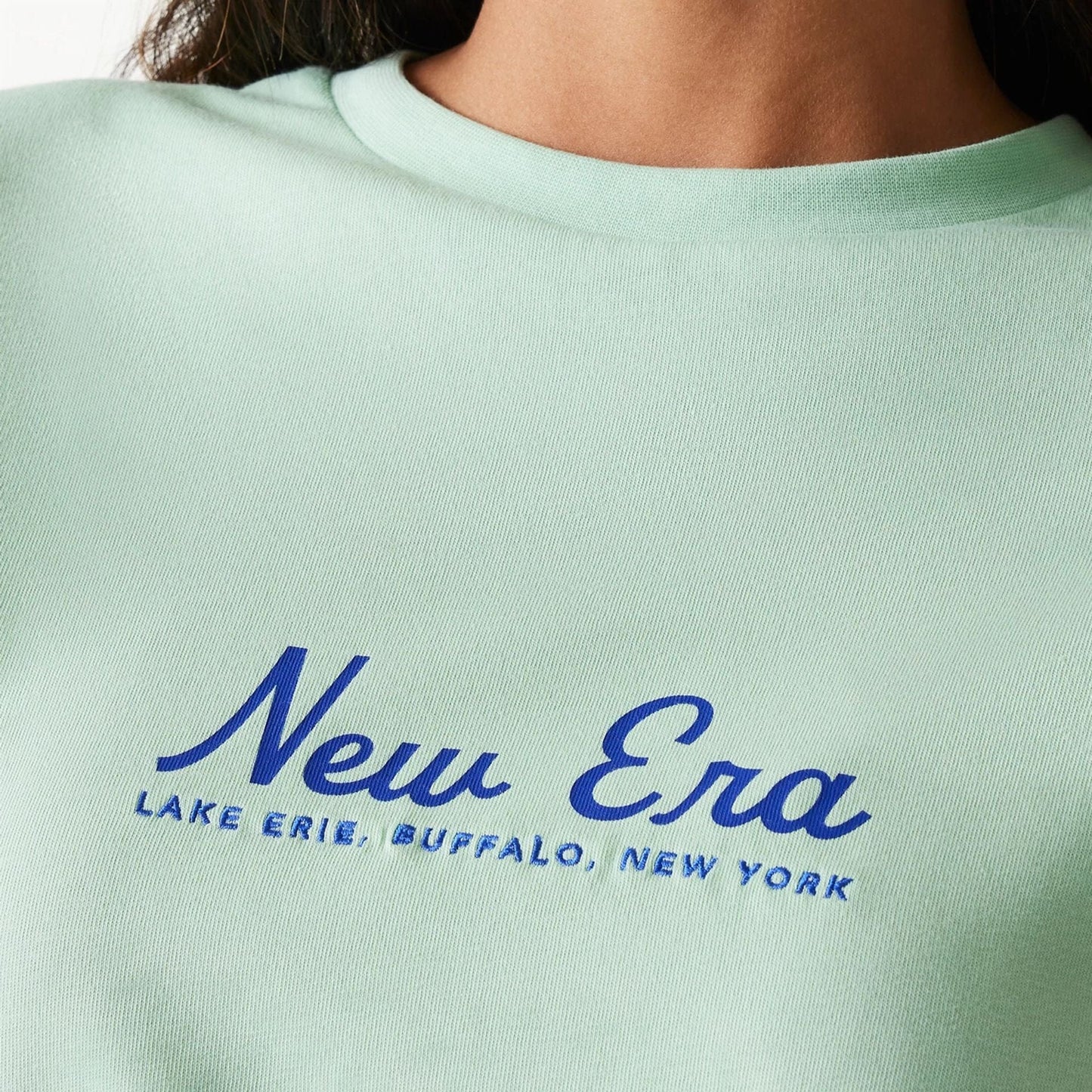 The Male model is wearing New Era Vacation Graphic Pastel Green Oversized T-Shirt 7