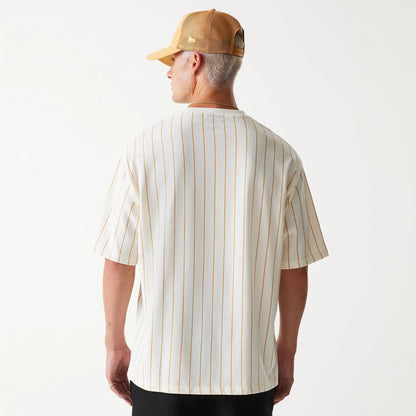 The Male model is wearing New Era Pinstripe Open White Oversized T-Shirt 3