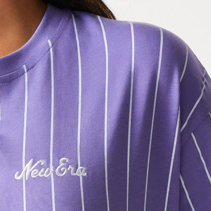 The Male model is wearing New Era Pinstripe Purple Oversized T-Shirt 7