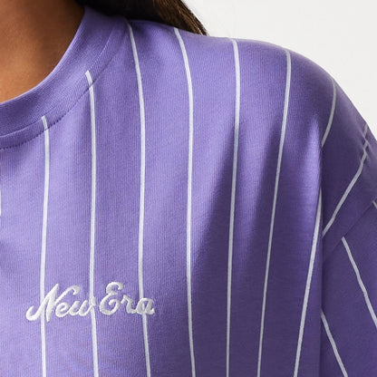 The Male model is wearing New Era Pinstripe Purple Oversized T-Shirt 7