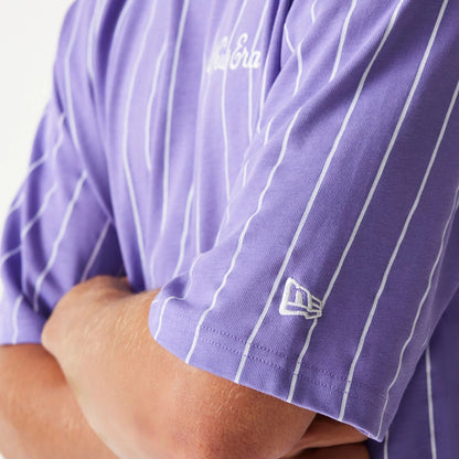 The Male model is wearing New Era Pinstripe Purple Oversized T-Shirt 8