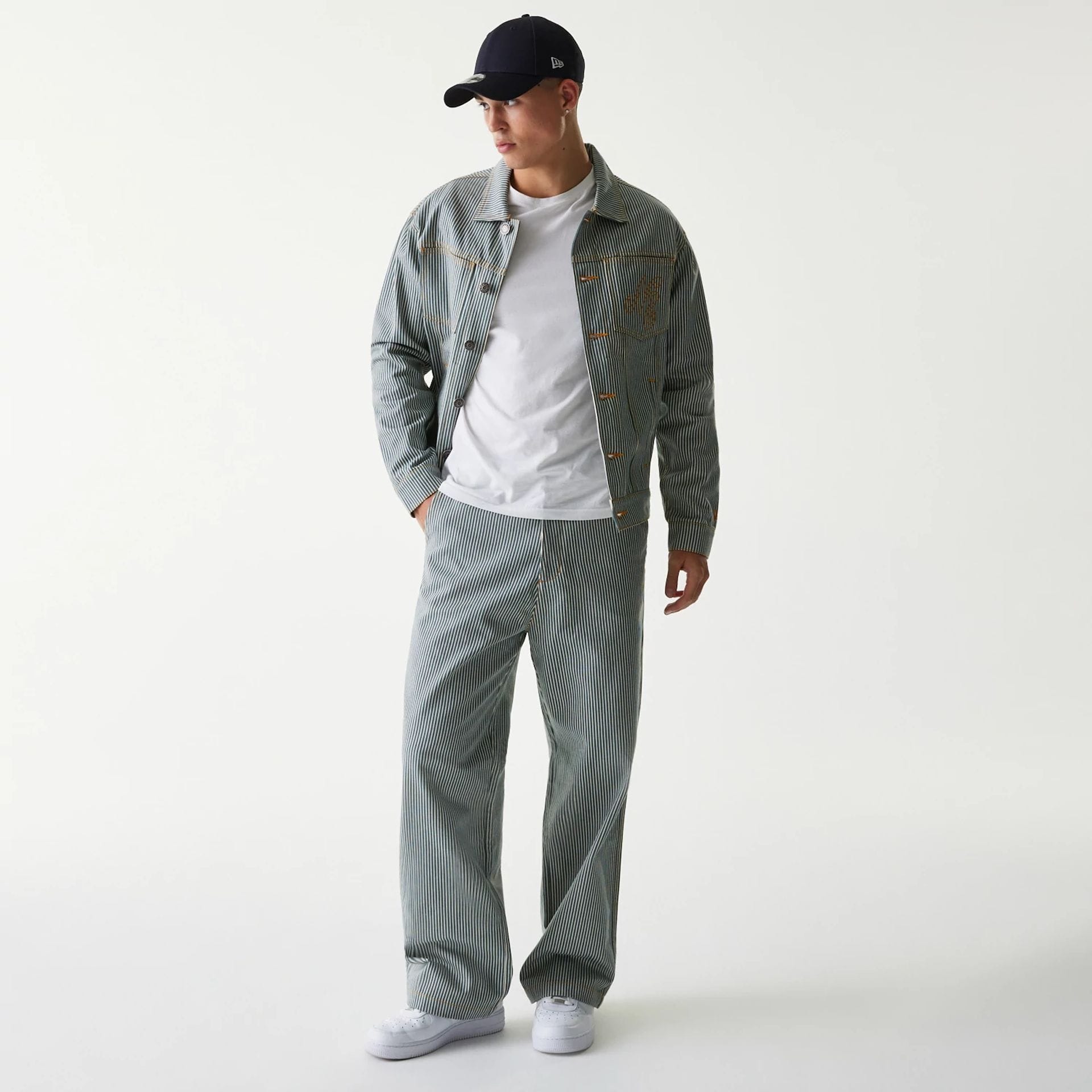 The Male model is wearing New Era Blue Denim Jacket 6