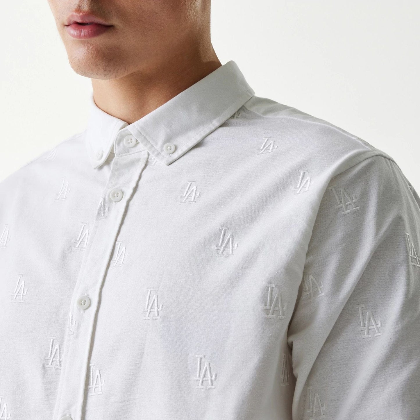 The Male model is wearing LA Dodgers MLB Monogram White Long Sleeve Shirt 3