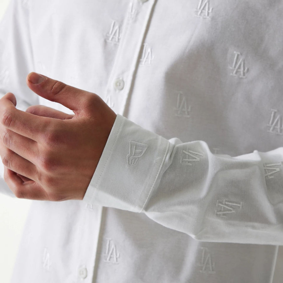 The Male model is wearing LA Dodgers MLB Monogram White Long Sleeve Shirt 4