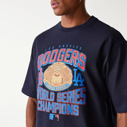 The Male model is wearing LA Dodgers MLB World Series Navy Oversized T-Shirt 5