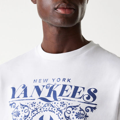 The Male model is wearing New York Yankees MLB Floral Graphic White Oversized T-Shirt 6