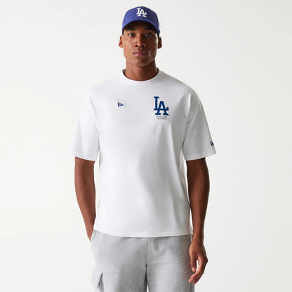 The Male model is wearing LA Dodgers MLB Baseball Graphic White Oversized T-Shirt 2