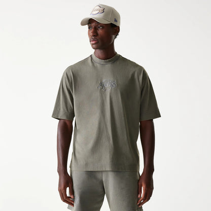 The Male model is wearing LA Lakers NBA Washed Grey Box T-Shirt 1