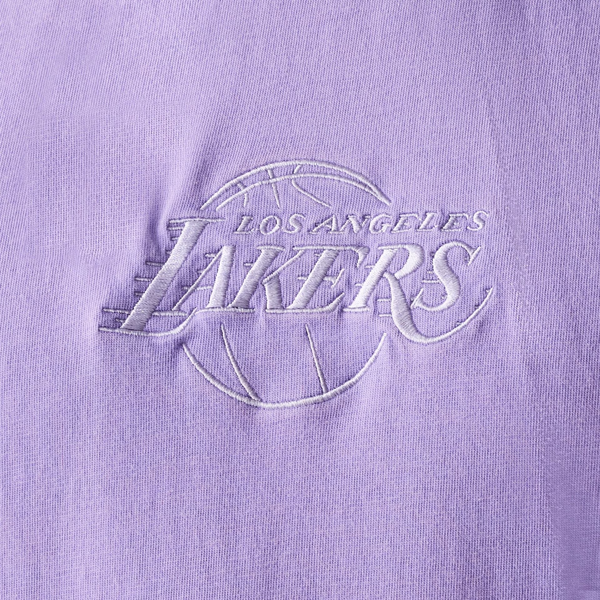 The Male model is wearing LA Lakers NBA Washed Purple Sleeveless T-Shirt 5