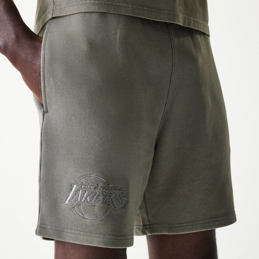 The Male model is wearing LA Lakers NBA Washed Grey Shorts 5