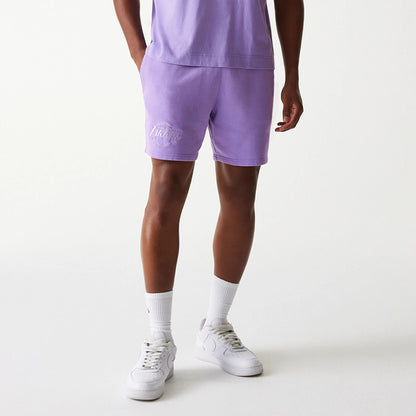 The Male model is wearing LA Lakers NBA Washed Purple Shorts 7