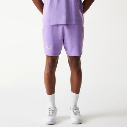 The Male model is wearing LA Lakers NBA Washed Purple Shorts 1