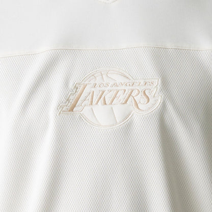 The Male model is wearing LA Lakers NBA Tonal Open White Mesh Jersey 6