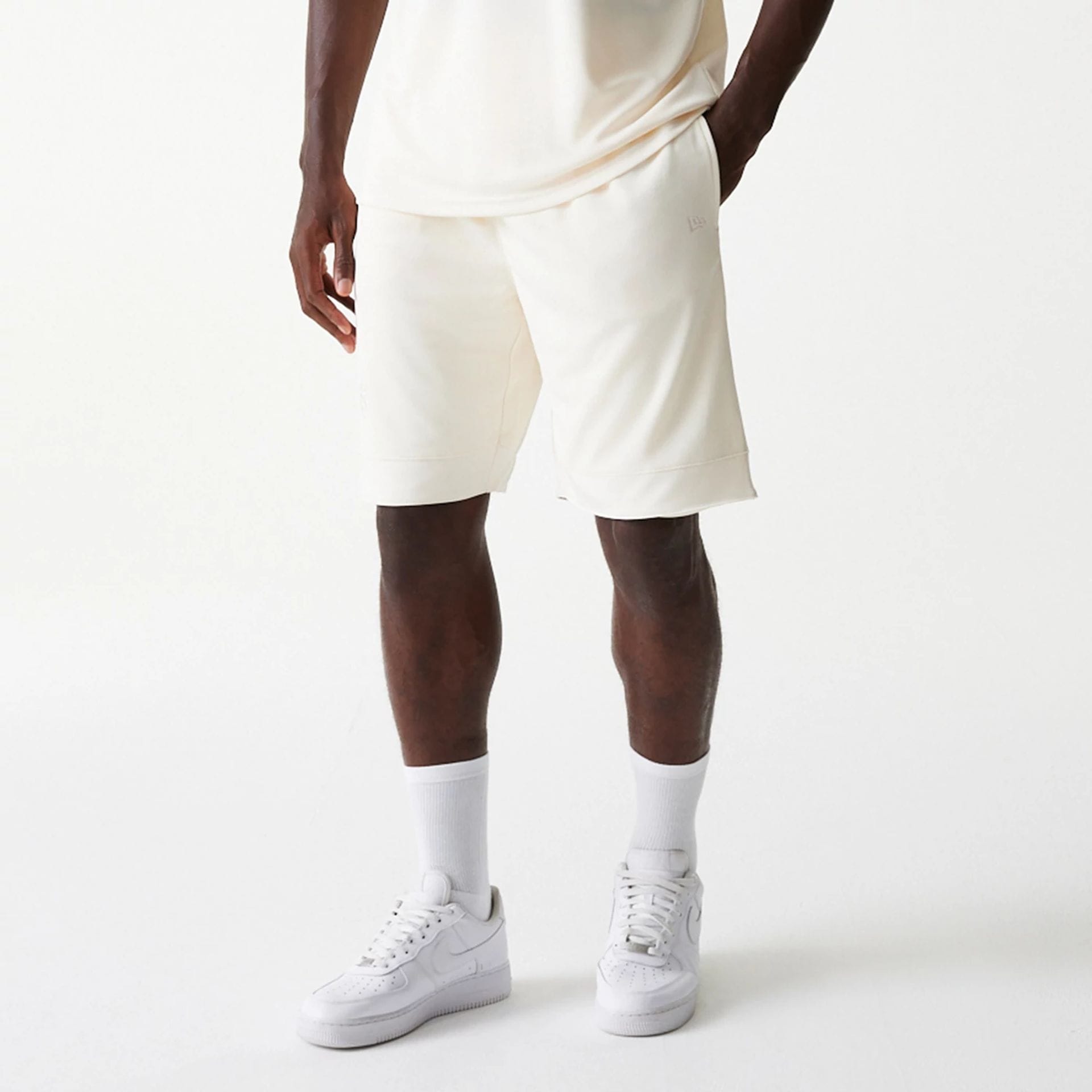 The Male model is wearing LA Lakers NBA Tonal Open White Mesh Shorts 7