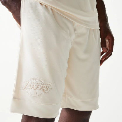 The Male model is wearing LA Lakers NBA Tonal Open White Mesh Shorts 3
