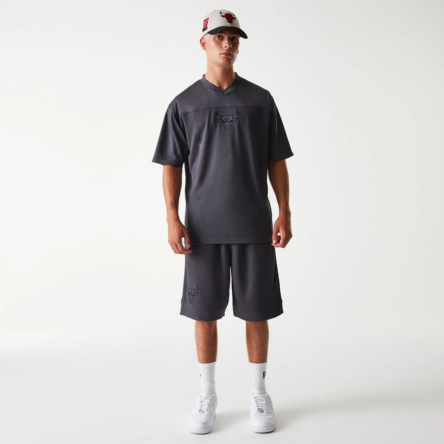 The Male model is wearing Chicago Bulls NBA Tonal Dark Grey Mesh Jersey 8