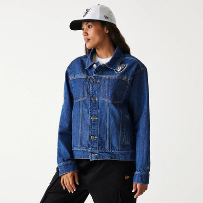 The Male model is wearing Las Vegas Raiders NFL Dark Blue Denim Jacket 4