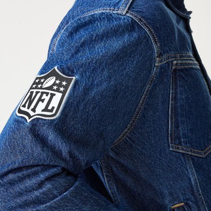 The Male model is wearing Las Vegas Raiders NFL Dark Blue Denim Jacket 7