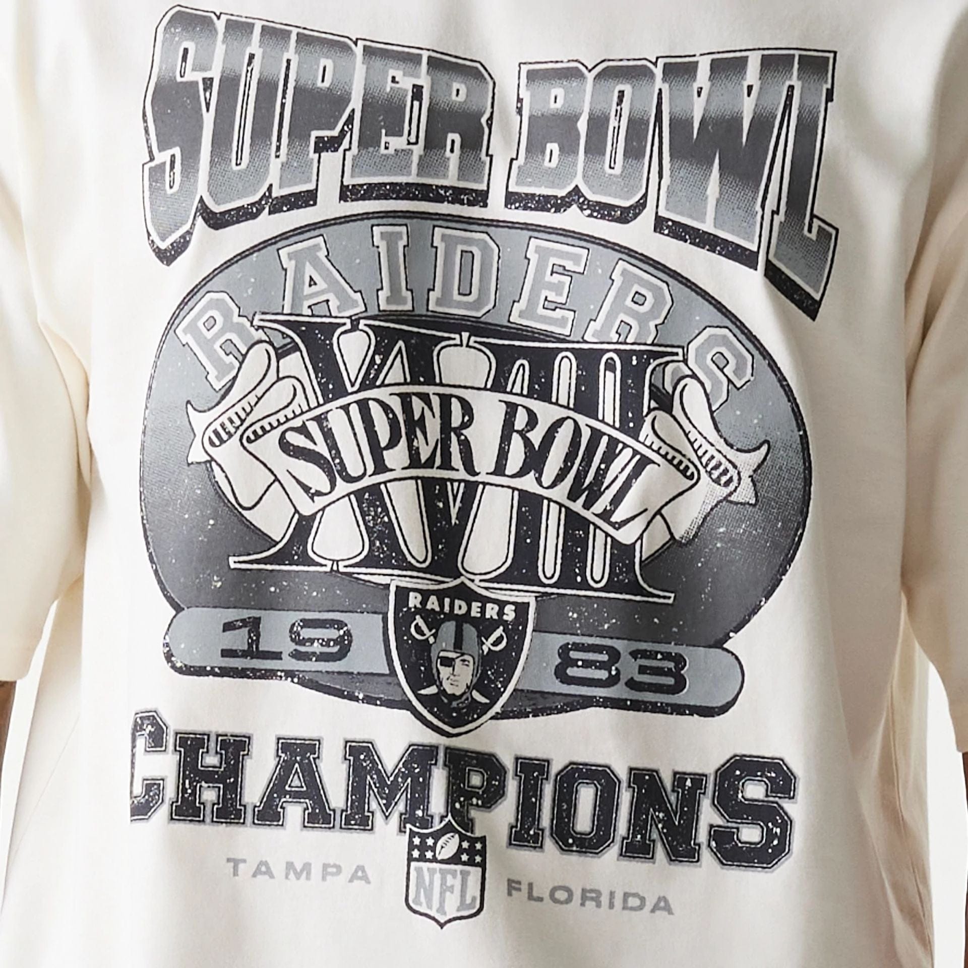 The Male model is wearing Las Vegas Raiders NFL Super Bowl Open White Oversized T-Shirt 4