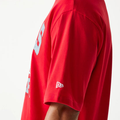 The Male model is wearing Kansas City Chiefs NFL Helmet Red Oversized T-Shirt 6