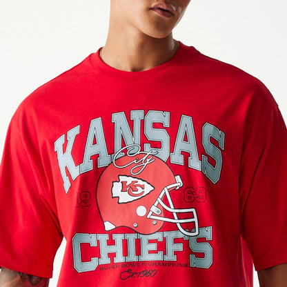 The Male model is wearing Kansas City Chiefs NFL Helmet Red Oversized T-Shirt 5