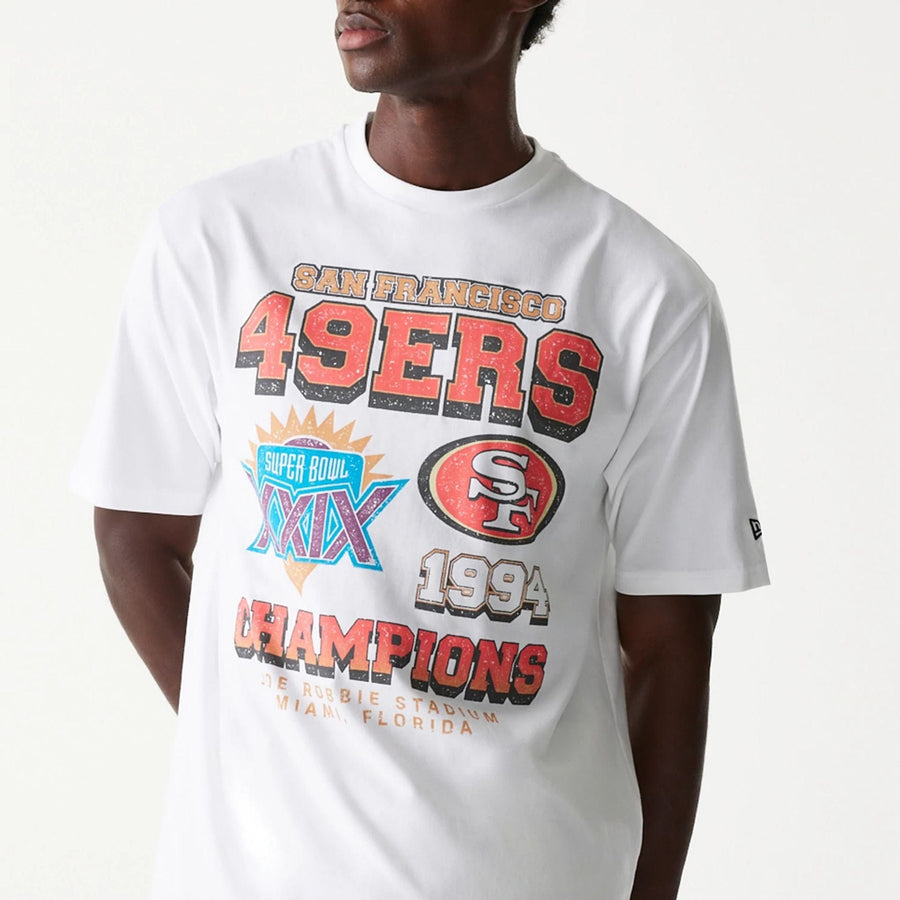 The Male model is wearing San Francisco 49ers NFL Super Bowl White Oversized T-Shirt 3