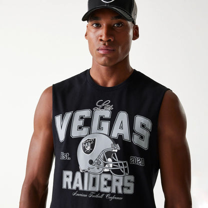 The Male model is wearing Las Vegas Raiders NFL Helmet Black Sleeveless T-Shirt 3