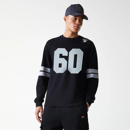 The Male model is wearing Las Vegas Raiders NFL Graphic Black Long Sleeve T-Shirt 3