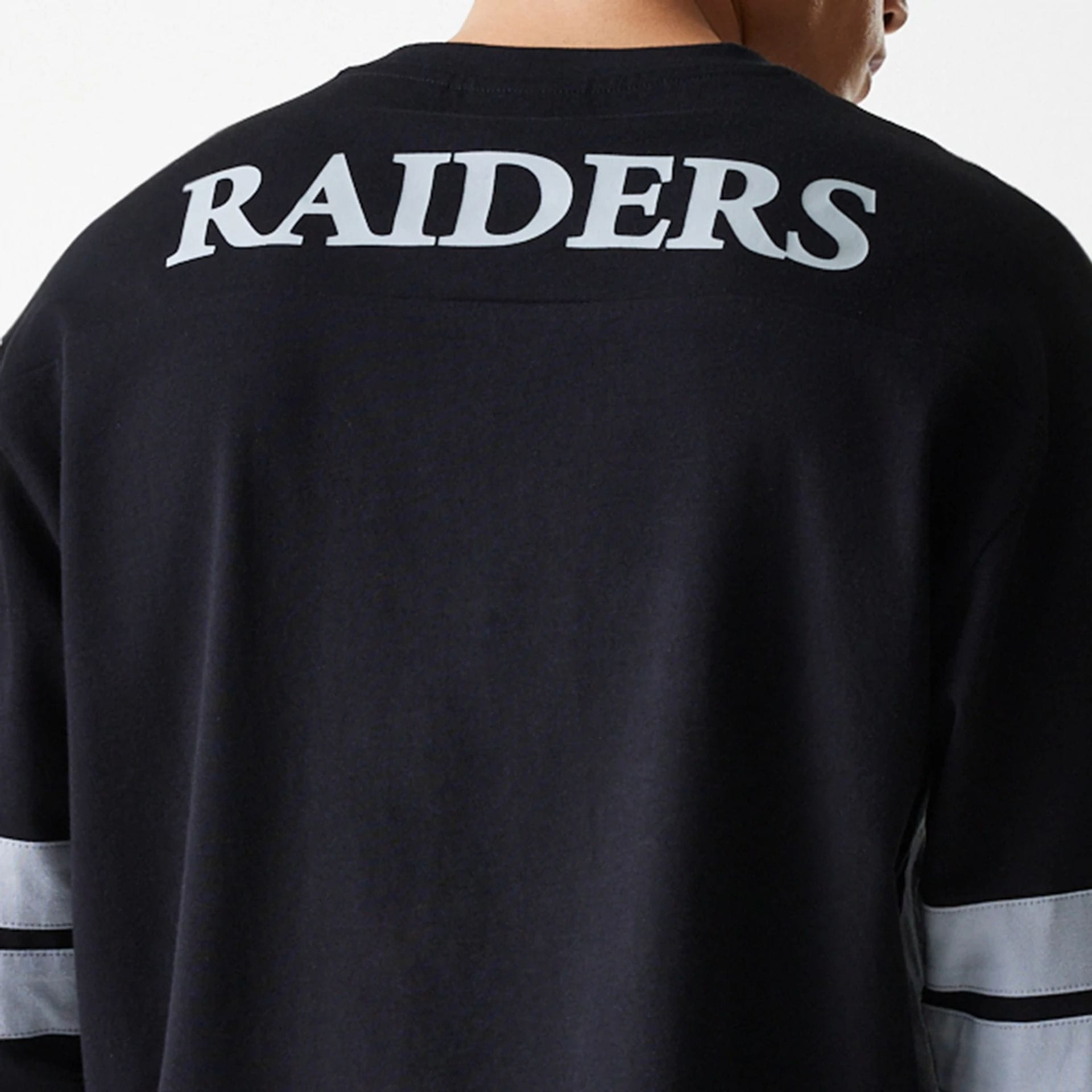 The Male model is wearing Las Vegas Raiders NFL Graphic Black Long Sleeve T-Shirt 5