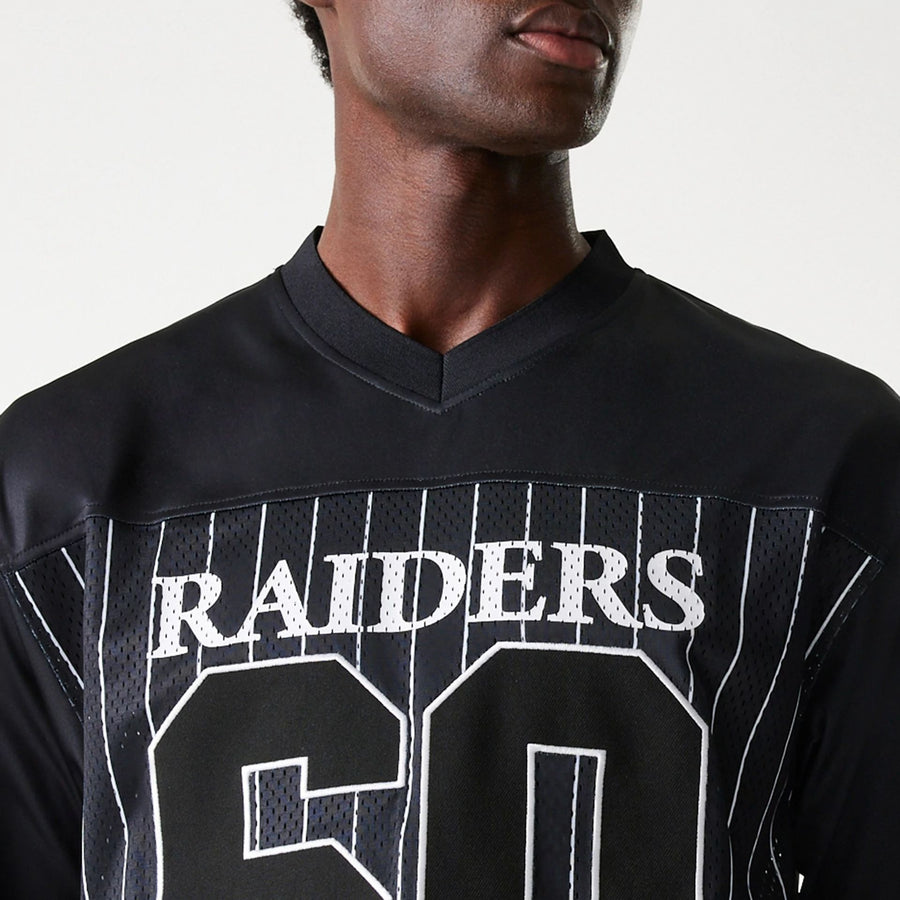 The Male model is wearing Las Vegas Raiders NFL Stripe Black Long Sleeve Jersey 5