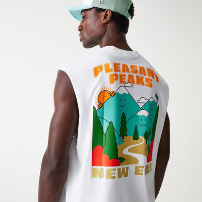 The Male model is wearing New Era Outdoor Graphic White Sleeveless T-Shirt 6