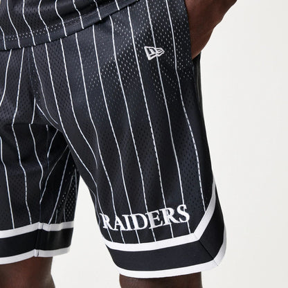 The Male model is wearing Las Vegas Raiders NFL Pinstripe Black Shorts 5