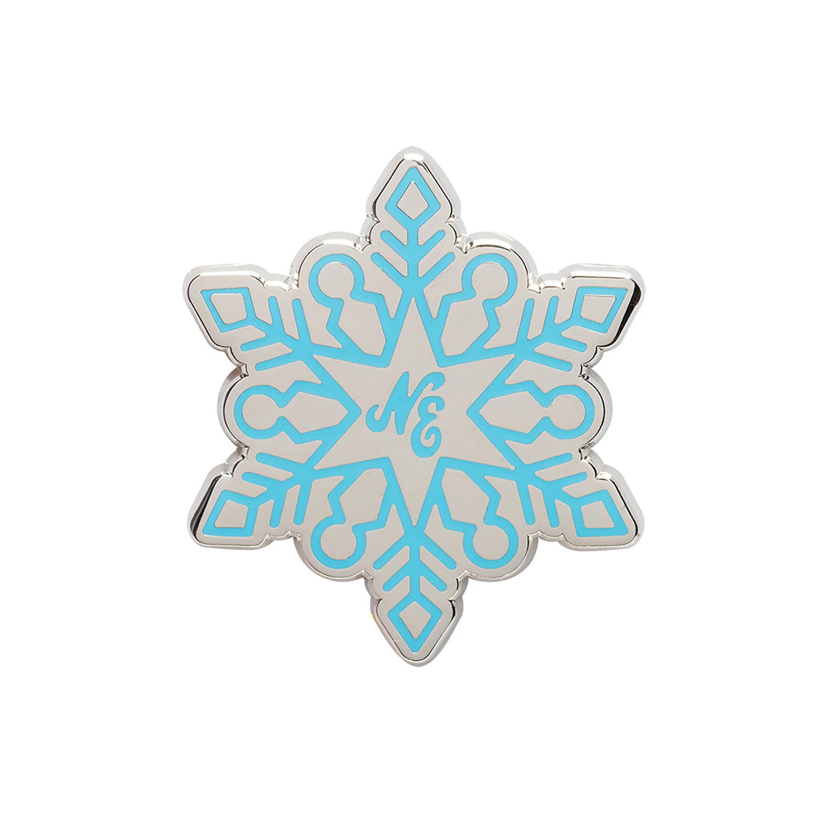 This is a New Era Snowflake Blue Pin Badge 1