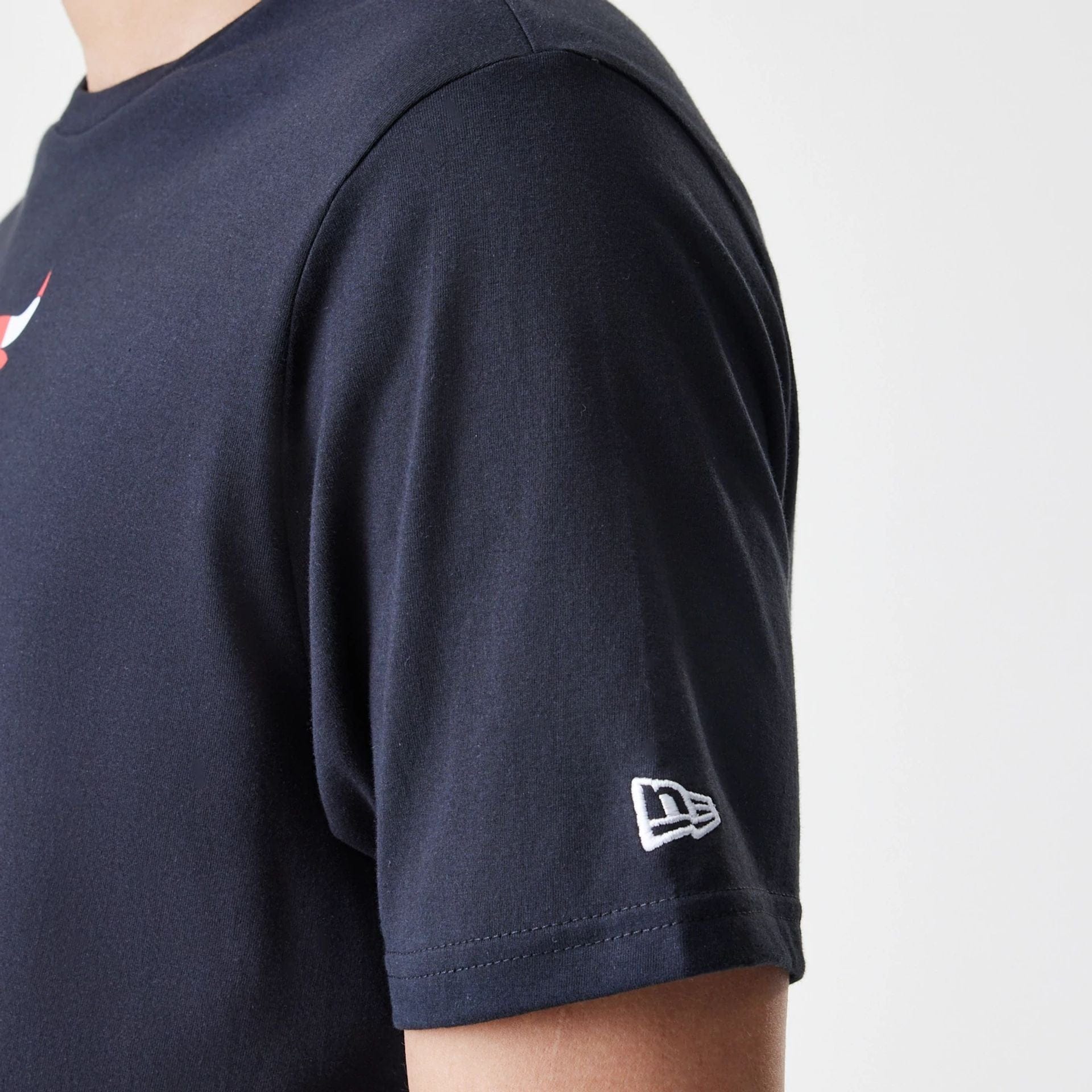 The Male model is wearing Chicago Bulls NBA Logo Black T-Shirt 5