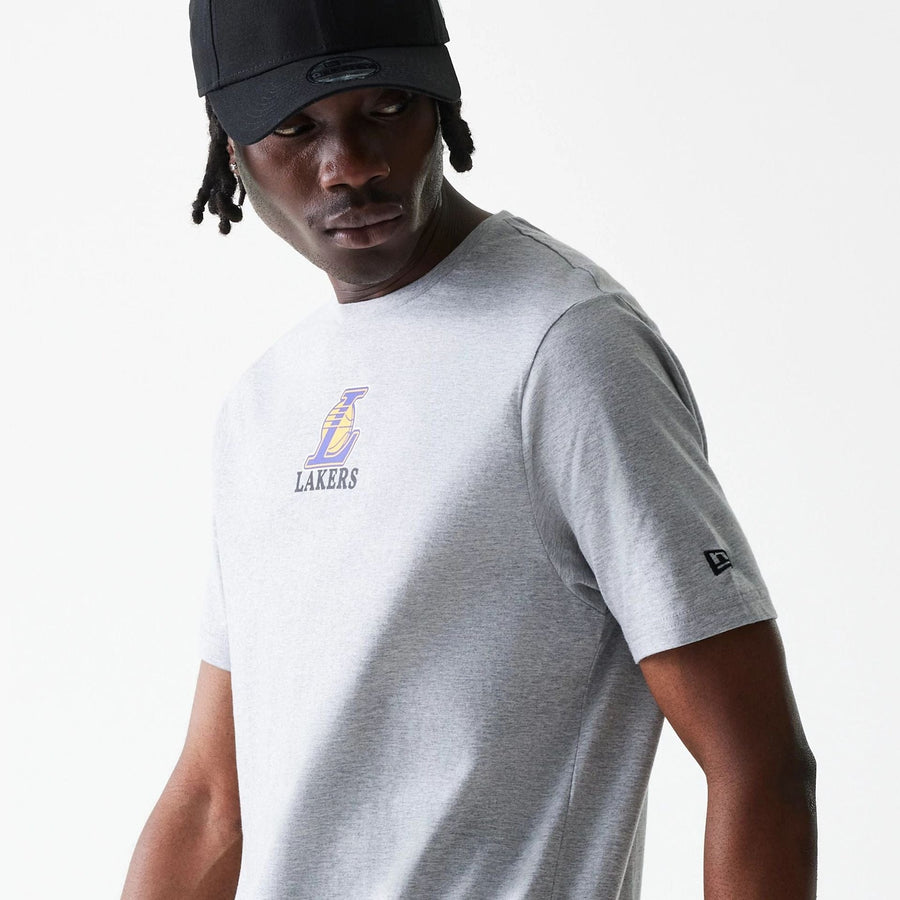 The Male model is wearing LA Lakers NBA Logo Grey T-Shirt 6
