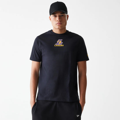 The Male model is wearing LA Lakers NBA Logo Black T-Shirt 1