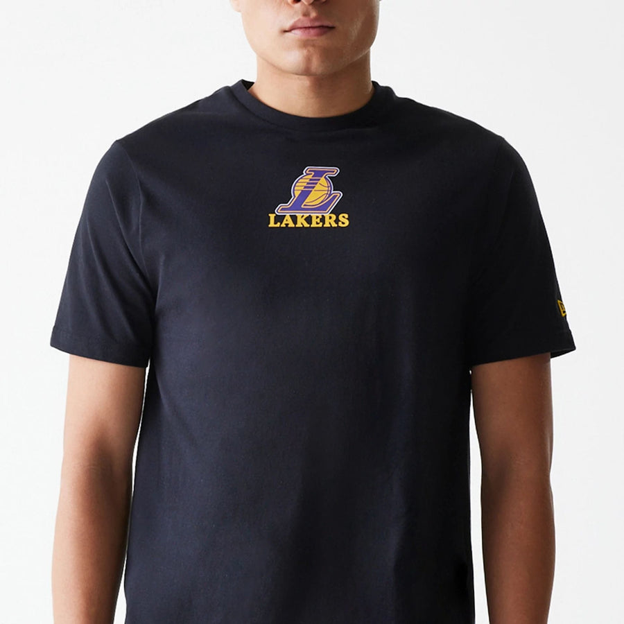 The Male model is wearing LA Lakers NBA Logo Black T-Shirt 5