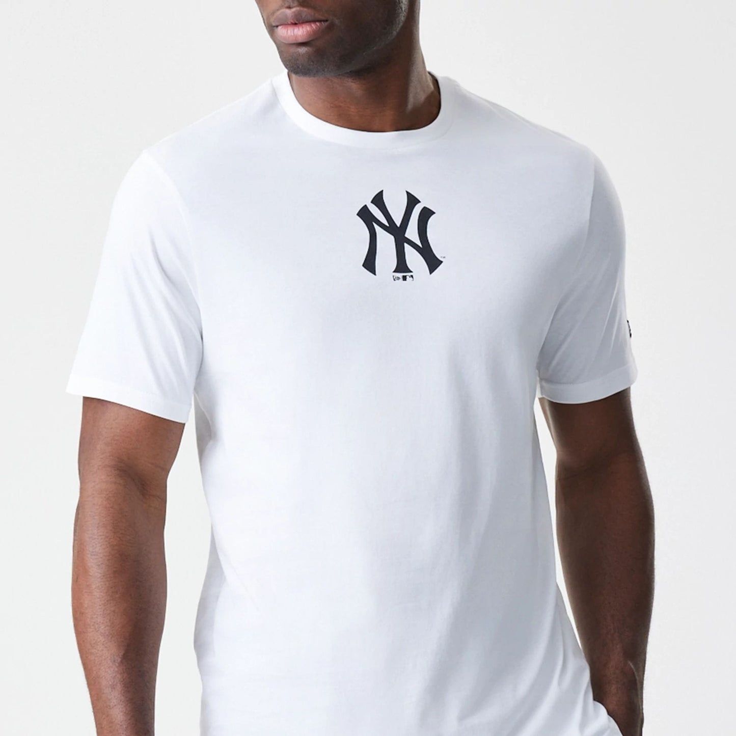 The Male model is wearing New York Yankees MLB Logo White T-Shirt 3