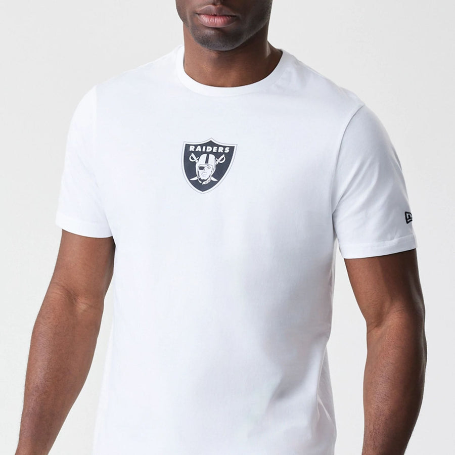 The Male model is wearing Las Vegas Raiders NFL Logo White T-Shirt 3