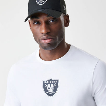 The Male model is wearing Las Vegas Raiders NFL Logo White T-Shirt 4
