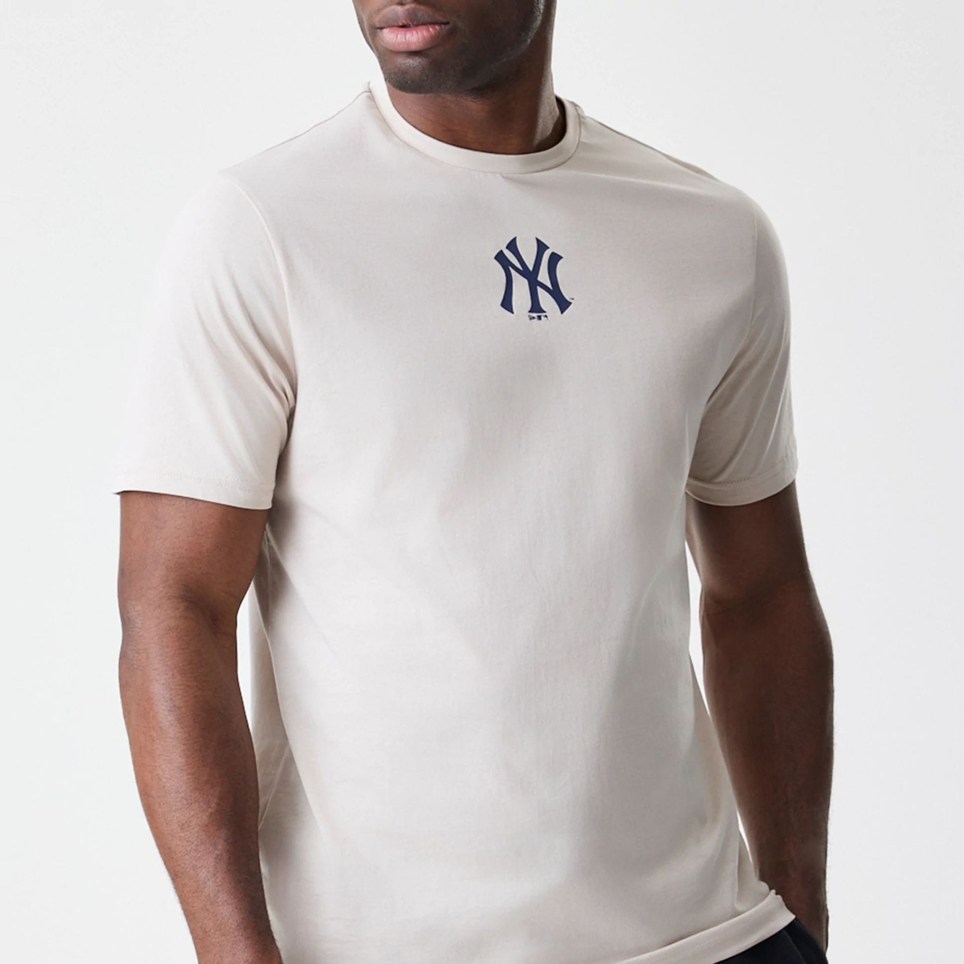 The Male model is wearing New York Yankees MLB Logo Cream T-Shirt 3