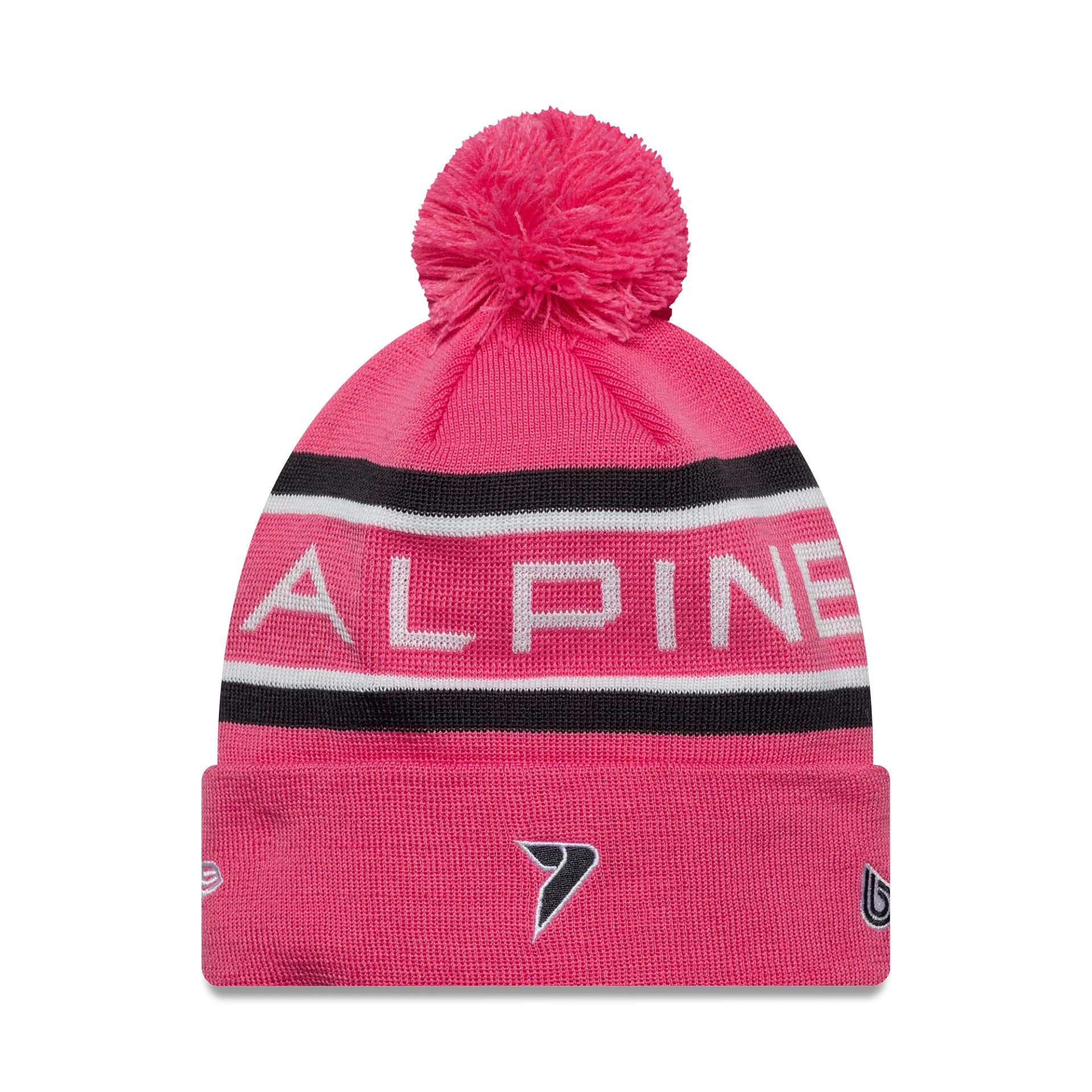 This is a Alpine Racing Replica Driver Jack Doohan Pink Cuff Knit Beanie Hat 2