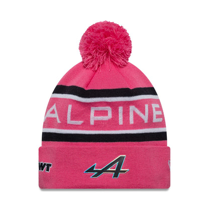 This is a Alpine Racing Replica Driver Pierre Gasly Pink Cuff Knit Beanie Hat 1